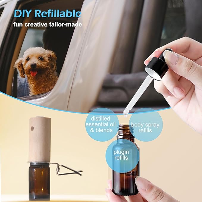 Refillable Car Essential Oil Diffuser with Lemon Oil (10ml), 30 Days’ Vent Clip Air Freshener Commuter Aromatherapy Non-toxic Strong Natural Fragrance Odor-fighting Fresh Scent for Women Men (2 Sets)
