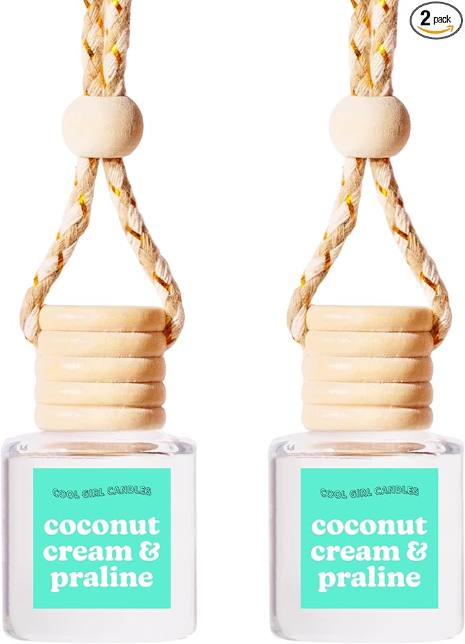 COOLGIRLCANDLES Coconut Cream & Praline Car Hanging Fragrance Oil Diffuser Car Air Freshener Diffuser for Essential Oils, Scents Aromatherapy Automobile Diffuser, Long Lasting Car Diffuser Bottle