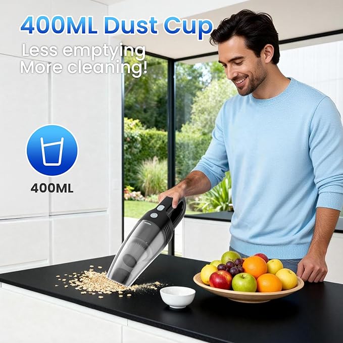 Handheld Vacuum Cordless Car Vacuum Cleaner 11000PA High Power Portable 1.4lbs Lightweight Rechargeable with 2 Filter Multi-Nozzles for Home Office Pet Hair Dust
