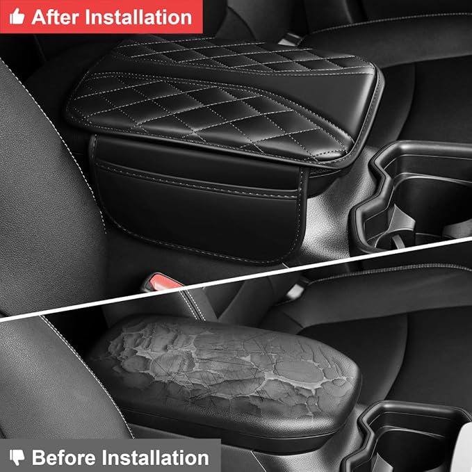 Center Console Cover Fit for Highlander Scratch & Wear Resistant Waterproof Middle Console Cover with 2 Storage Bags(Black)