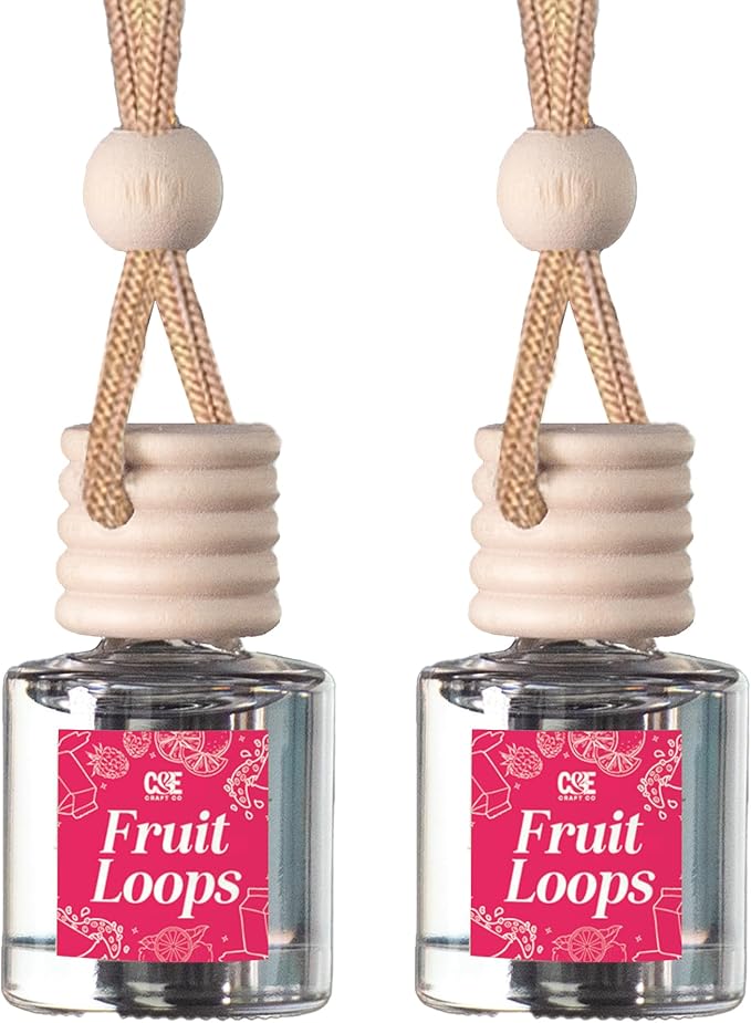 CE CRAFT Car Air Freshener Diffuser, Fruit Loops, 2 Pack Air Deodorizer for Essential Oils, Long Lasting Car Diffuser Bottle, Reusable Jar, Multicolor