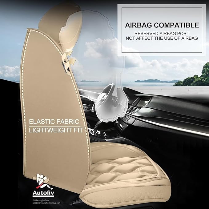 AOMSAZTO Car Seat Covers Full Set Fit for Honda Civic 2003-2015 Waterproof Faux Leather Car Seat Cushions Automotive 5 Seat Covers Set（Beige）