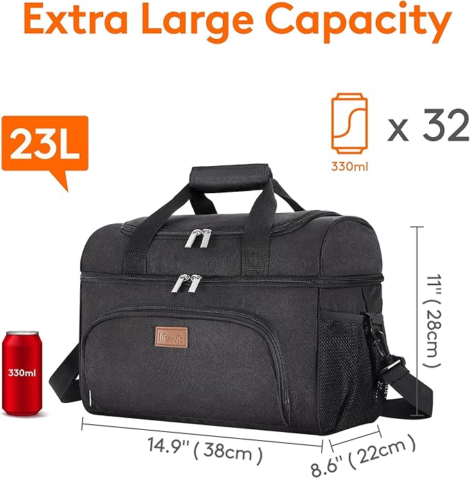 Lifewit Insulated Cooler Bag, 32/48 Can Large Leakproof Beach Cooler, Lightweight Portable Double Layer Soft-Sided Travel Ice Chest for Camping, Kayaking, Road Trips, Grocery Shopping