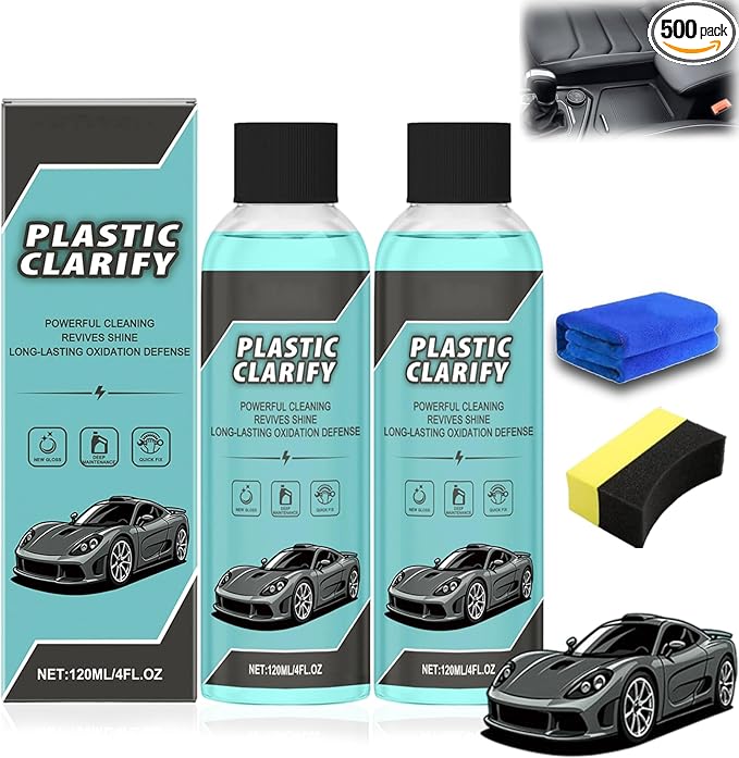 Plastic Clarify For Cars, 120ML Waterless Plastic & Trim Restorer Spray, Scratch Remover and Black Trim Restorer for Interior & Exterior Plastic, Rubber, and Vinyl Surfaces (2pcs)