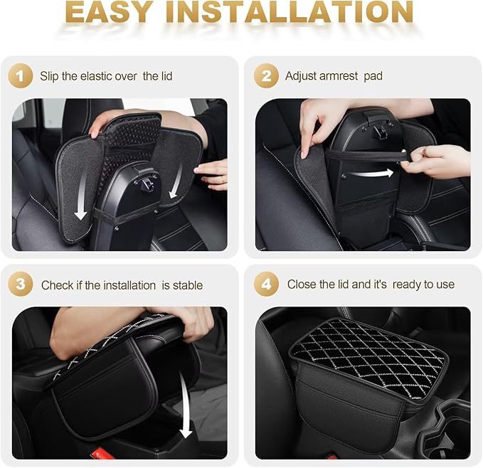 Bling Center Console Cover with 2 Side Pockets Fit for Highlander Multi-Functional Car Armrest Cushion Diamond-Studded Rhombus Pattern Style(Black&Silver Diamond)