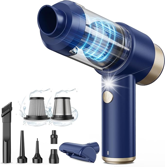 Car Vacuum Handheld Vacuum Cleaner, 15000PA Suction, Mini Vacuums with Air Duster and Blower, Portable Hand Held Vacuum for Car, House, Crumbs, Hair (Blue)