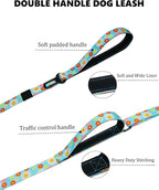 Hotsky Double Handle Dog Leash for Large Medium and Small Breed Dogs that Pull,Adjustable Nylon Heavy Duty Dog Leash with Car Seat Belt for Walking and Training,Daisy,4.5-6 FT