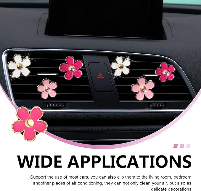 6 PCS Daisy Car Air Vent Clips, Flower Fresh Style Air Conditioning Diffuser, Alloy Anti-rust Straight Outlet Ornament, Dashboard Decoration Accessory for Most Cars (Multicolored)