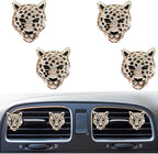 4 Pcs Bling Leopard Air Vent Clips, Crystal Car Air Fresheners Vent Clips Diffuser Rhinestone Leopard Decoration Car Interior Decor Bling Accessories for Women (Gold)