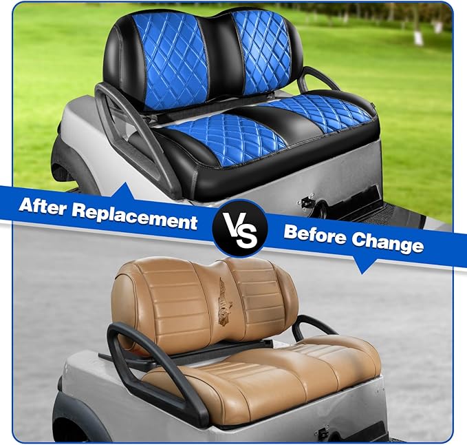 NOKINS Golf Cart Seat Covers Fit Club Car Precedent/Tempo/Onward Premium Front Seat Cushion, Golf Cart Vinyl Leather Diamond Seat Covers, Soft/Scratch-Resistant/No Stapler Needed