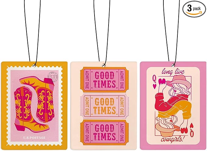 Cute Pink and Orange Western Air Freshener for Car, Long Live Cowgirls Funky Y2K Preppy Air Freshener Hanging 3 Pcs for Cars Closet Drawer or Books, Western Car Accessories Mirror Decor for Women
