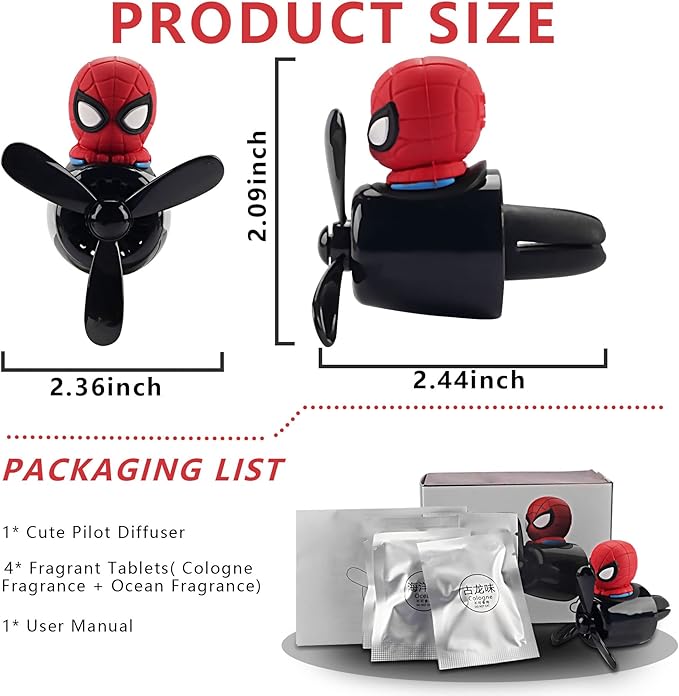 Car Air Freshener Cute Cartoon Hero Pilot Car Diffuser Rotating Propeller Automotive Air Outlet Fan Creative Car Perfume Decoration Men Cool Car Accessories