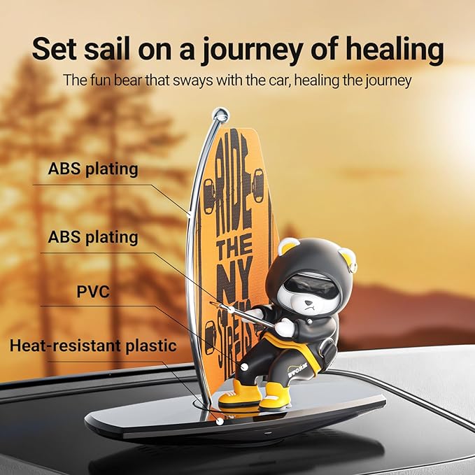 Car Air FreshenerThe Little Bear sways with the Refillable Air Purifier for Car Interior Dashboard Decorations Accessories(NY-Black)