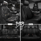CAR PASS Thick Foam 3D Mesh Leather Car Seat Covers Full Set, Luxury Breathable Premuim Faux Leather Automotive Seat Covers, Airbag Compatible Universal Fit for Most Sedan Van Truck SUV, Pure Black