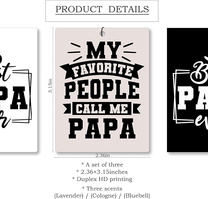Mancheng-zi Papa Gifts Car Air Freshener 3Pcs, My Favorite People Call Me Papa Air Freshener Hanging for Cars Closet Drawer or Books, Gifts for Father's Day Car Accessories Mirror Decor for Men