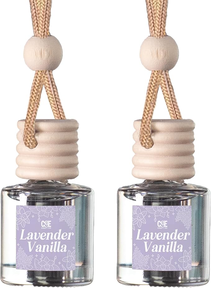 C&E Craft Co Hanging Car Air Freshener Diffuser 2 Pack, Long Lasting Fragrance Oil Car Freshener, Glass Bottle Auto Air Freshener, Made in USA (Lavender Vanilla)