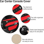 NBTEPEM Bling Crown Car Center Console Armrest Cover, Leather Middle Console Cover Cushion with 2 Storage Bags, Car Armrest Storage Box Interior Accessories for Most Vehicles(Red)