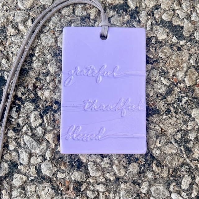 Air Flair | Leather Car Air Freshener | Rectangle Grateful, Thankful, Blessed (Lilac, Leather)