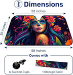 GENANY Sugar Skull Woman Windshield Sun Shade for Car SUV Truck (55x30 Inches), Sun Shade Windshield, Shades for Windows, Protector Blocks UV, Christmas Car Decor