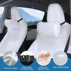 Car Headrest Pillow for Driving - Luxury Leather 100% Memory Foam, Ergonomic Neck Support - Universal Fit Head Rest Travel Pillow for Most Cars, Home & Office, White, 2 Pack