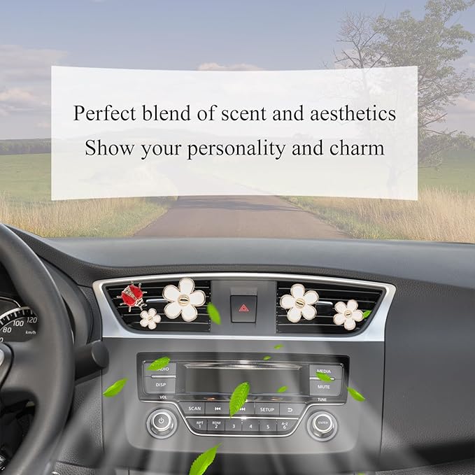 5pcs Flowers Ladybug Air Vent Clips Car Accessories Set 2pcs White Daisy Flower Car Air Freshener Vent Clips 3pcs Vent Decoration Interior Aesthetic Clips Refillable Diffuser