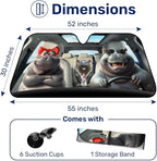 GENANY Funny Hippo Windshield Sun Shade for Car SUV Truck (55x30 Inches), Sun Shade Windshield, Shades for Front Windows, Protector Blocks UV, Xmas Auto Gift, Spring Car Decor