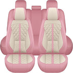 otoez Pink Car Seat Covers Full Set, Universal Leather Seat Cover 5 Seat Waterproof & Breathable Automotive Seat Protector Full Coverage for Cars Sedens, Trucks, SUVs, Vans (Pink & White)