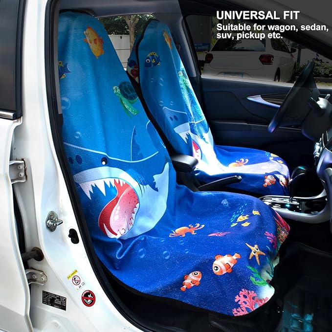 Waterproof Sweating Car Seat Cover for Post Gym Workout, Running, Swimming, Beach and Hiking, Universal Fit Non-Slip Bucket Seat Protector for Cars SUV Trucks, Machine Washable (Ocean)