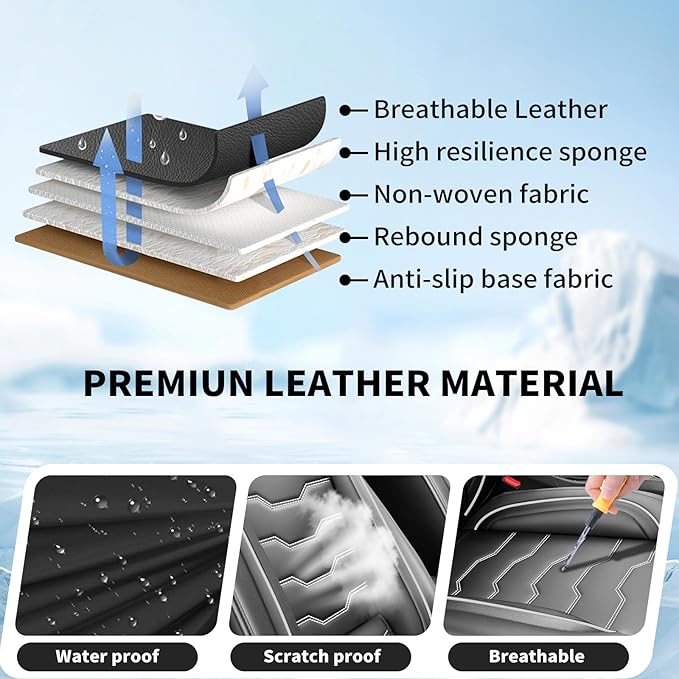 Fit Rogue Car Seat Covers Premium Leather for Nissan Rogue 2014-2025 2026. Waterproof， Breathable, Scratch-Resistant & All-Weather Seat Cushion Protector （Front Seat,White Line Black