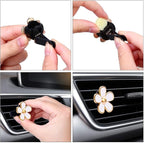4PCS Car Air Vent Clips with Fragrance Pads, Cute Flower Car Air Fresheners Vents Clips Diamond Vent Clip Auto Interior Decor Charm Bling Auto Accessories Decoration for Women (White)
