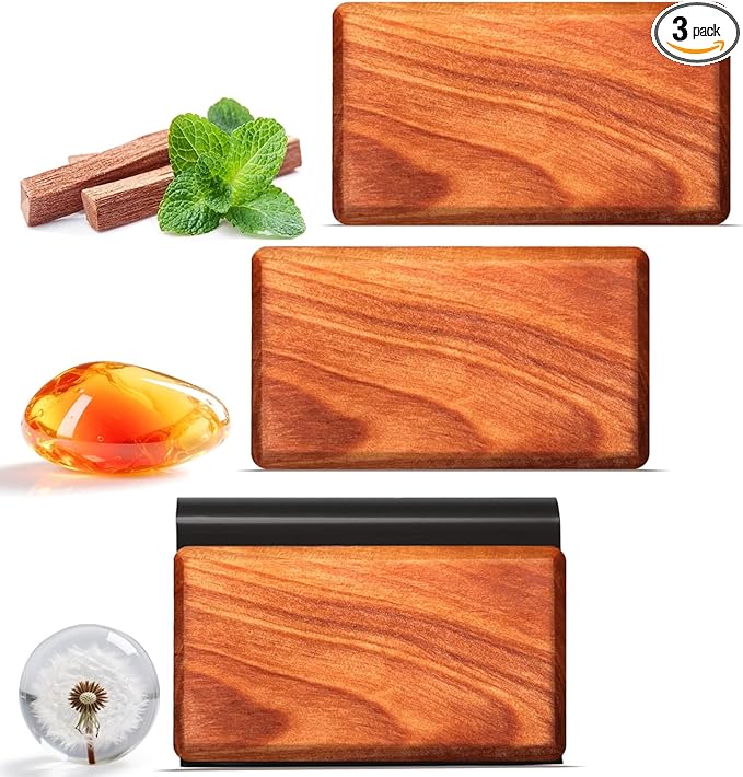 Car Air Freshener Starter Kit, Long Lasting Wood Car Fresheners - Car Odor Eliminator for Visor Clip - CLIP INCLUDED - 3 Pack (Amber-Teak-Open Air)