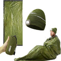 Emergency Sleeping Bag & LED Beanie Hat Set, Waterproof Thermal Mylar Bivy Sack, Portable Survival Gear for Hiking, Camping, Bug-Out Bags & Emergency Kits