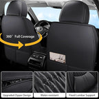 WELLDO Car Seat Covers Full Set, Leather Seat Covers for Car, Waterproof Car Seat Protector with Lumbar Support, Automotive Seat Covers Universal Fit for Most Cars SUV Truck(Black-w02)