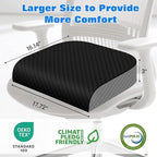 Seat Cushion for Office Chair, Memory Foam Chair Cushions, Car Seat Cushion for Long Sitting, Desk Chair Cushion for Pressure Relief, Non-Slip Bottom, Washable Cover, Large, Black
