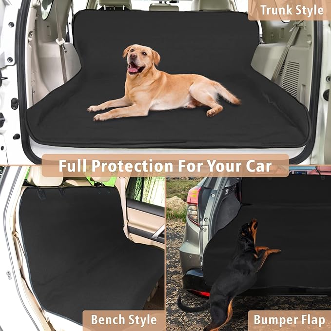 F-color SUV Cargo Liner for Dogs - Waterproof Pet Cargo Liner, Comfort Dog Cargo Cover with Bumper Flap Protector, Scrachproof for Large SUVs Sedans Trunks Vans, Black