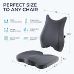 Seat Cushion & Lumbar Support Pillow: Memory Foam Chair Pad Back Cushion for Office Chair Car Seat Wheelchair Travel, Reduce Tailbone Pressure and Improve Comfort, Orthopedic Sciatica Hip Pain Relief