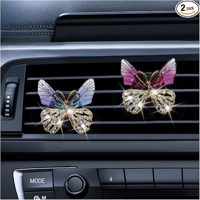 2PCS Bling Butterfly Car Air Vent Clips, Crystal Rhinestone Auto Air Conditioning Outlet Clip, Cute Car Vent Decorative Clip, Auto Interior Decoration Charm for Women (Butterfly)
