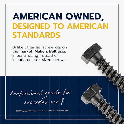 1/4 x 1-1/2 (100 Pack) Lag Screw Kit, 100 Screws and 100 Washers, Ceramic Black Ruspert Coating for Exterior Use, Meets ASTM A307 and ASME B18.2.1, Industrial/Commerical Grade by Makers Bolt