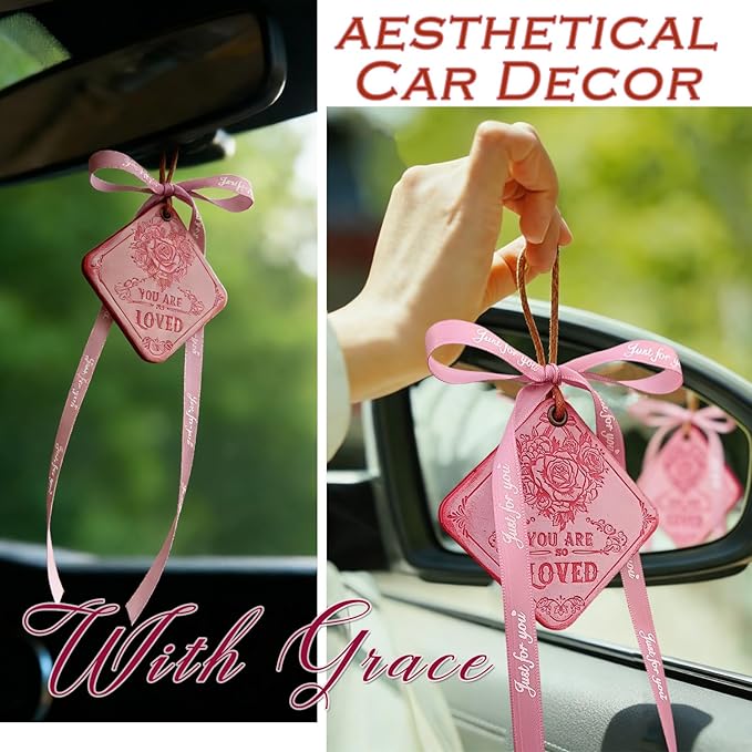Leather Bag Charms for Hangbags Pink Car Mirror Hanging Accessories Encouragement Gifts for Women You Are Loved Gifts for Women Valentines Day Gifts Car Decor Roses Mothers Day Gifts
