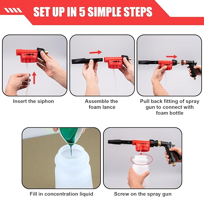 Car Wash Foam Gun, Car Wash Sprayer with Adjustable Foam Dial Foam Nozzle, Foam Cannon Attachs to Any Garden Hose, Durable 5/8" and 3/4" Brass Joint Soap Gun for Home Garden Use
