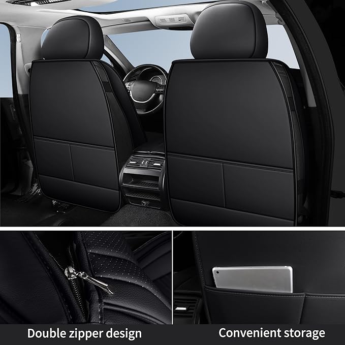Nappa Leather Car Seat Covers Full Set, Car seat Protector 5 Seats, Waterproof Car Seat Cushion, Universal Automotive Seat Covers Fit for SUV Truck Pick-up Sedan, Front and Rear