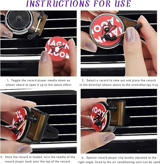 Augeny 30 PCS Car Vent Clip Aromatherapy Fragrance Diffuser, Retro Style Air Diffuser Freshener, Auto Record Player Design Turntable Perfume Vent Outlet Decoration, Car Accessories