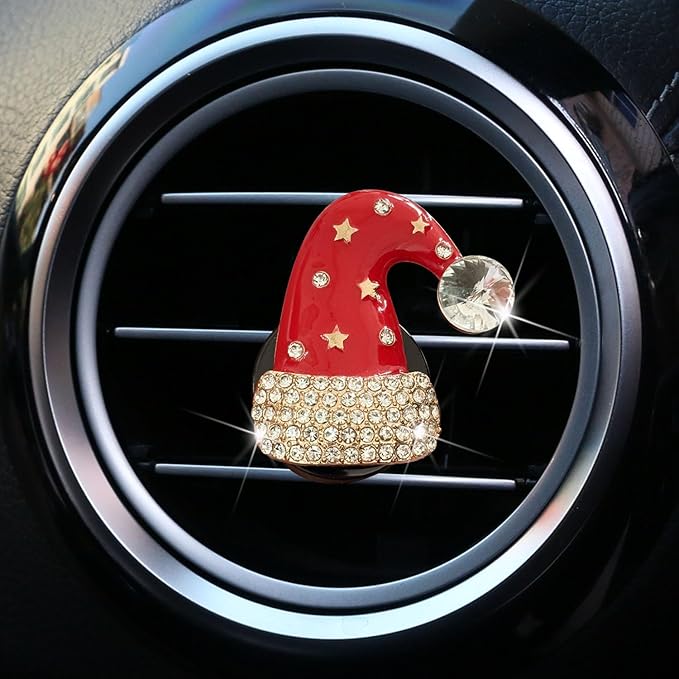 Set of 4 Bling Christmas Car Air Freshener Vent Clips, Crystal Rhinestone Sparkly Air Conditioning Outlet Decorative Clip Charms Cute Car Interior Accessories