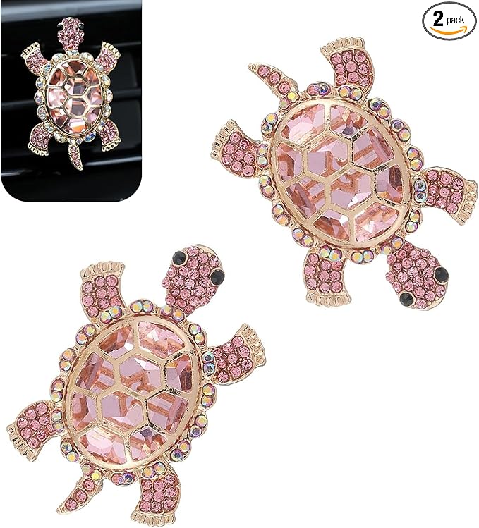 2 PCS Sea Turtles Car Air Fresheners Vent Clips, Cute Sea Turtles Decor Ocean Themed, Glamorous Turtle Car Accessories for Women, Refillable Interior Decoration Outlet Diffuser (Pink)