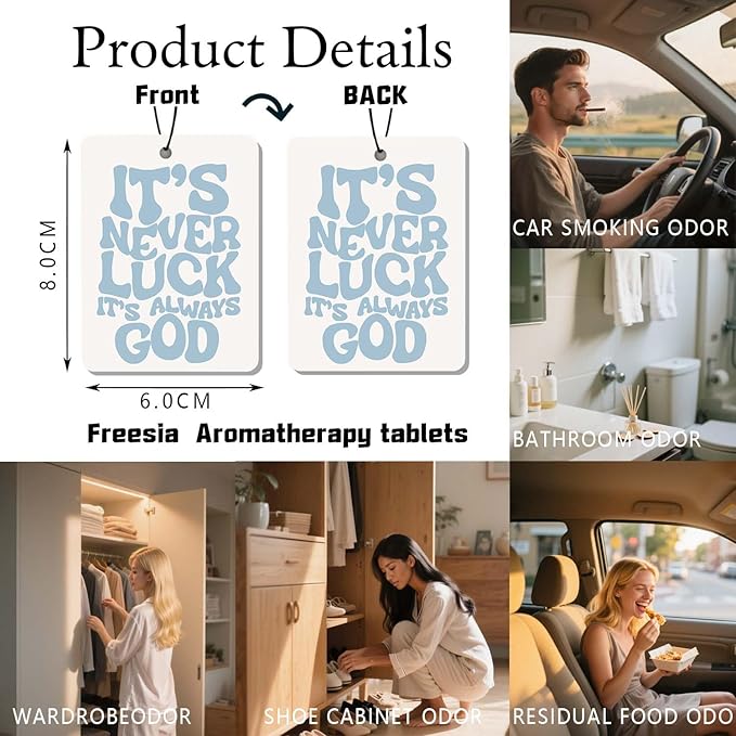 Christian Faith Car Air Freshener 4Pcs, Gray Blue Inspirational Quotes & Bow Hanging Scents for Car Lovers, Bible Quote Gift Air Freshener Hanging in Car Wardrobe Drawer or Book.