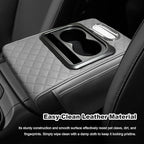 Car Center Console Armrest Pillow, Multifunctional Armrest Box Cover with Cup Phone Tissue Holder & Side Pockets, Waterproof Leather Middle Console Cushion for Most Vehicles (Gray, Embroidered)