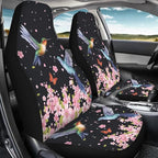 BIGCARJOB Flower Hummingbird Car Seat Cover Set for Front Seat Only,2 Pack Cherry Flower Birds Printed Auto Front Seat Protector Saddle Blanket for Women Girly Car Interior Accessories