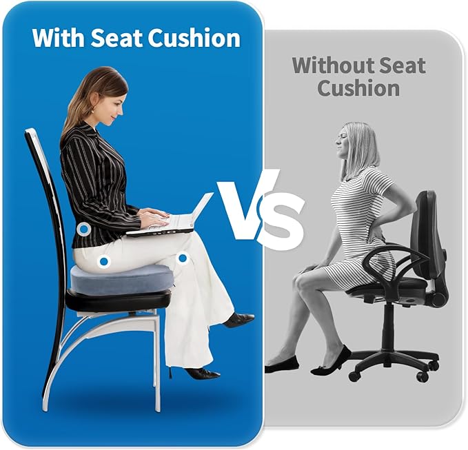 Car Seat Cushion, Memory Foam Cushion Non Slip for Wheelchair, Cars, Desk, Gaming & Office Chairs, Ergonomic Cushions Pad for Tailbone Pain Relief Sciatica & Back Support, Grey