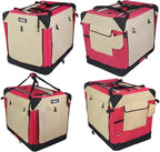 EliteField 4-Door Folding Soft Dog Crate with Curtains, Carrying Bag and Fleece Bed (2 Year Warranty), Indoor & Outdoor Pet Home (30" L x 21" W x 24" H, Red+Beige)