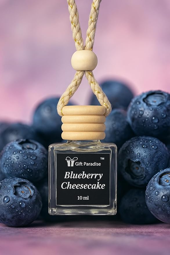 Blueberry Cheesecake Car Air Freshener – Set of 3 Dessert-Inspired Hanging Diffusers with Wooden Cap & Premium Velvet gift bag(10ml Each, Long Lasting, Non-Toxic)